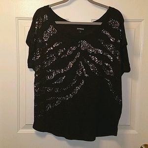 Express Black Oversized Zebra Tee with Sequins